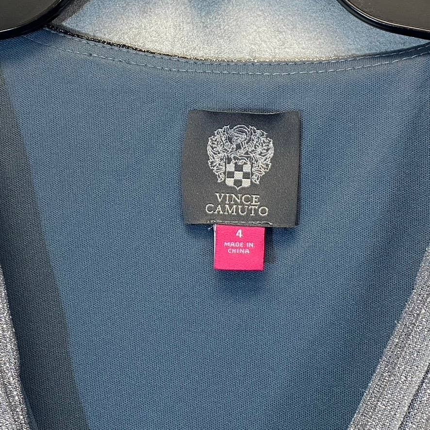 VINCE CAMUTO Women's Gunmetal Metallic Stripe Deep V-Neck Sleeveless Gown SZ 4