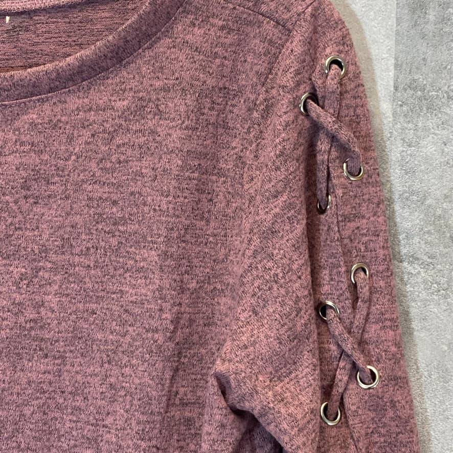 NY COLLECTION Women's Mauve 3/4 Criss Cross Grommet Detail Sleeves Scoopneck Top SZ L