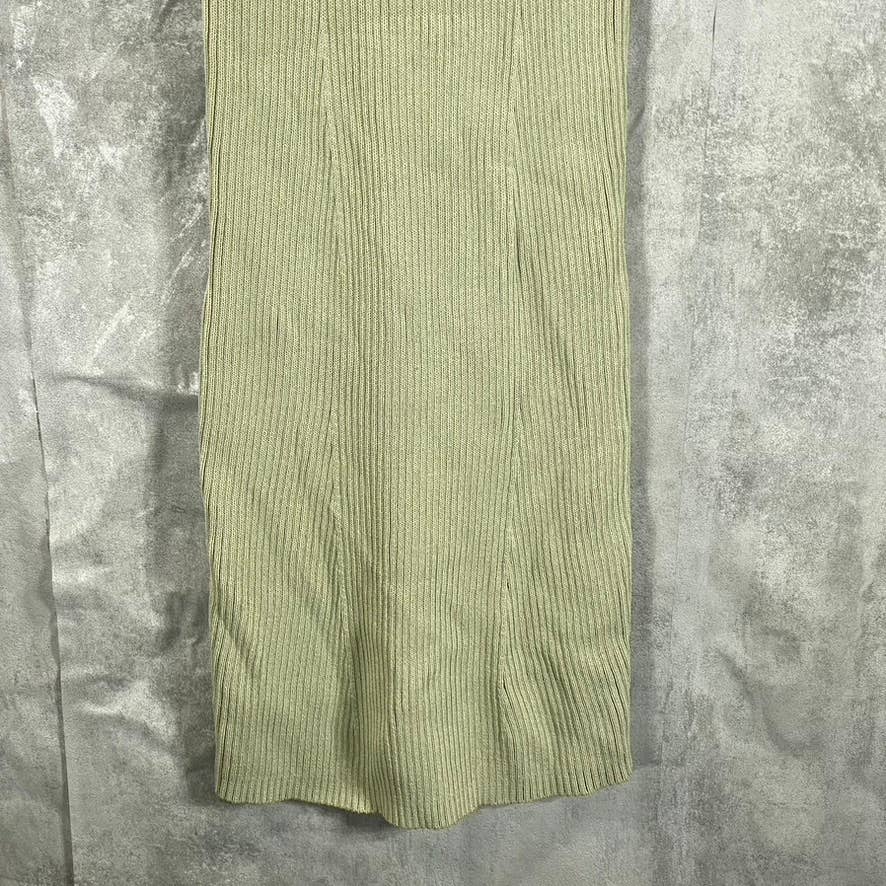GUESS Women's Light Matcha V-Neck Ribbed Engineered Bodycon Midi Dress SZ S