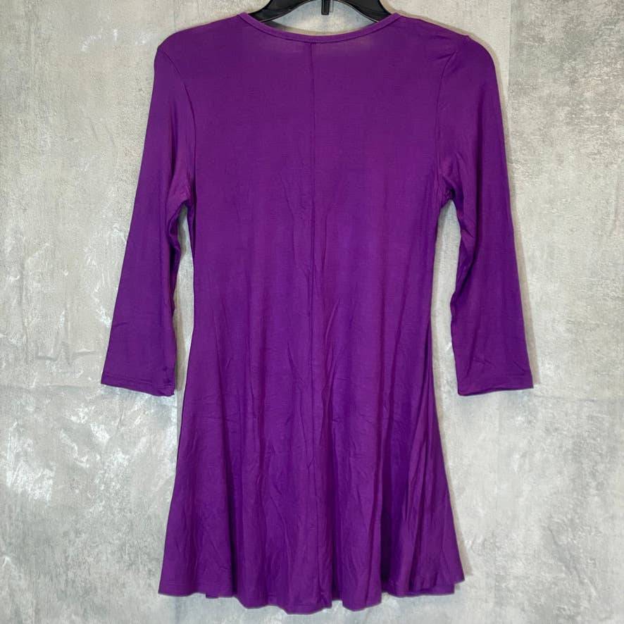 24/7 COMFORT APPAREL Women's Purple V-Neck 3/4 Sleeve Swing Tunic Top SZ S