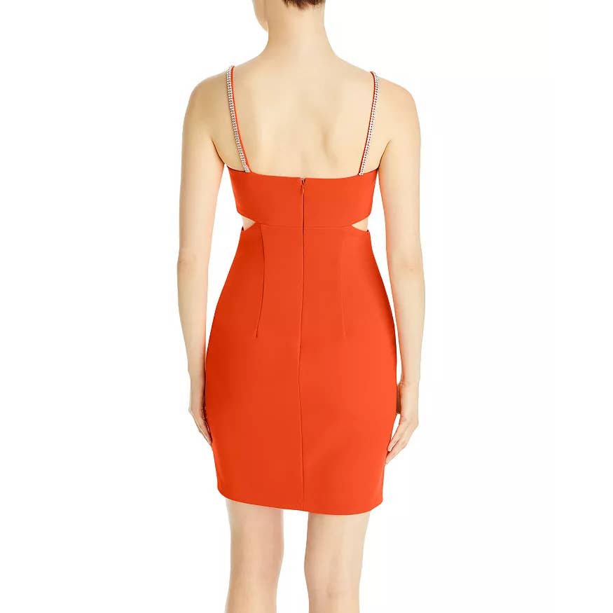 AQUA FORMAL Women's Orange Scuba Side Cutout Embellished Strap Sheath Mini Dress