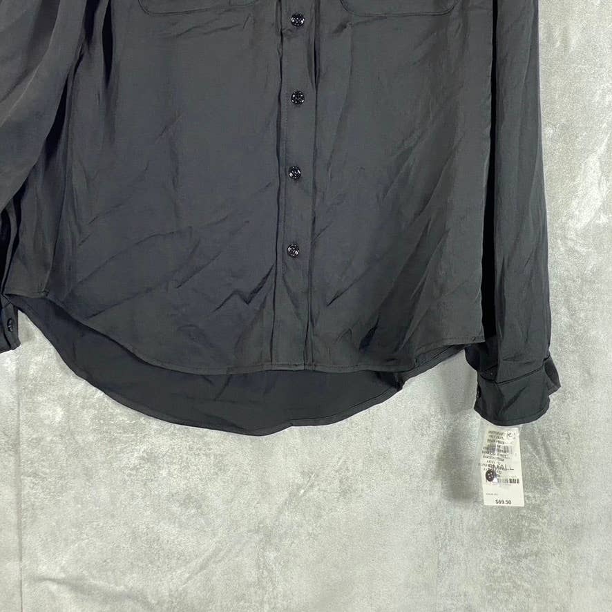 ALFANI Women's Black Button-Front Long-Sleeve Point-Collar Top SZ S