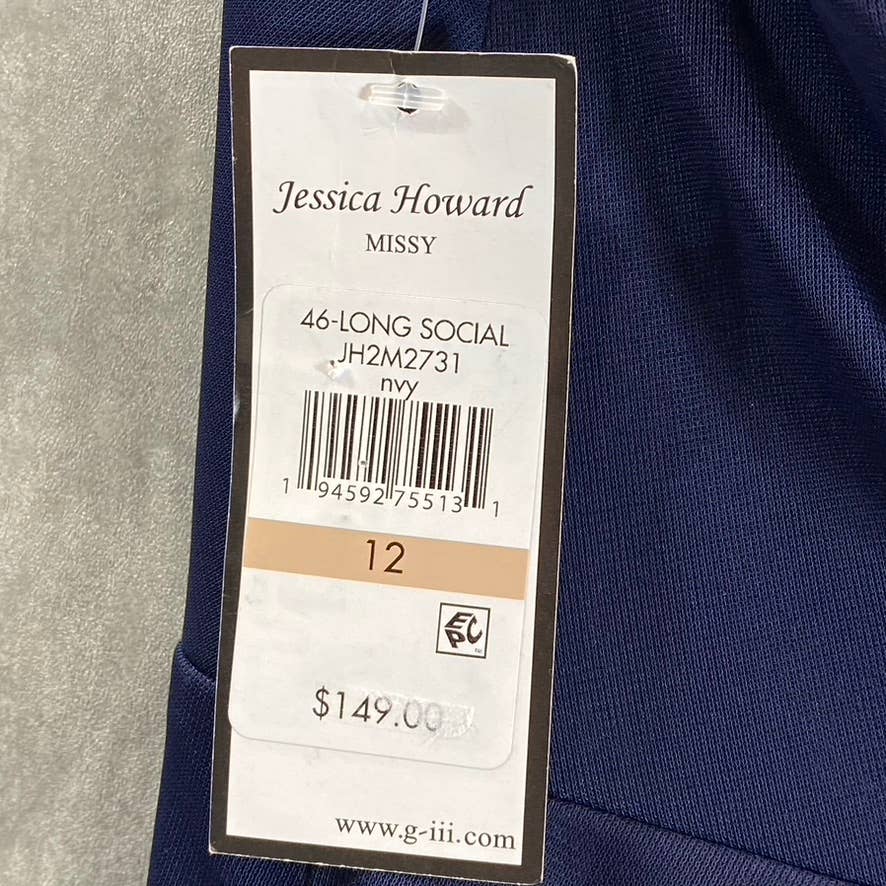 JESSICA HOWARD Women's Navy Faux-Wrap Ruched Sleeveless Maxi Gown SZ 12