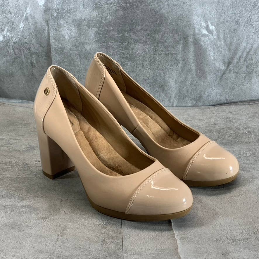 GIANI BERNINI Women's Nude Smooth Laynne Round Cap-Toe Block-Heel Pumps SZ 6