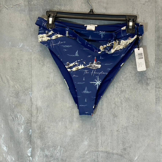 WEWOREWHAT Women's Blue Hampton Maps Emily High-Waist Buckle Detail Bikini Bottoms SZ L