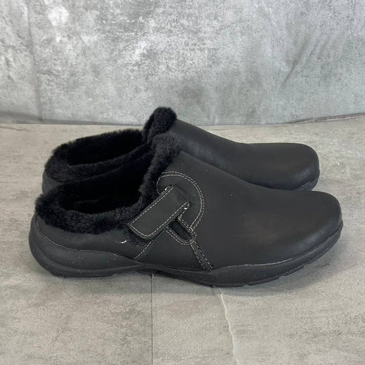 CLARKS COLLECTION Women's Black Leather Roseville Faux-Fur Slip-On Clogs SZ 6.5