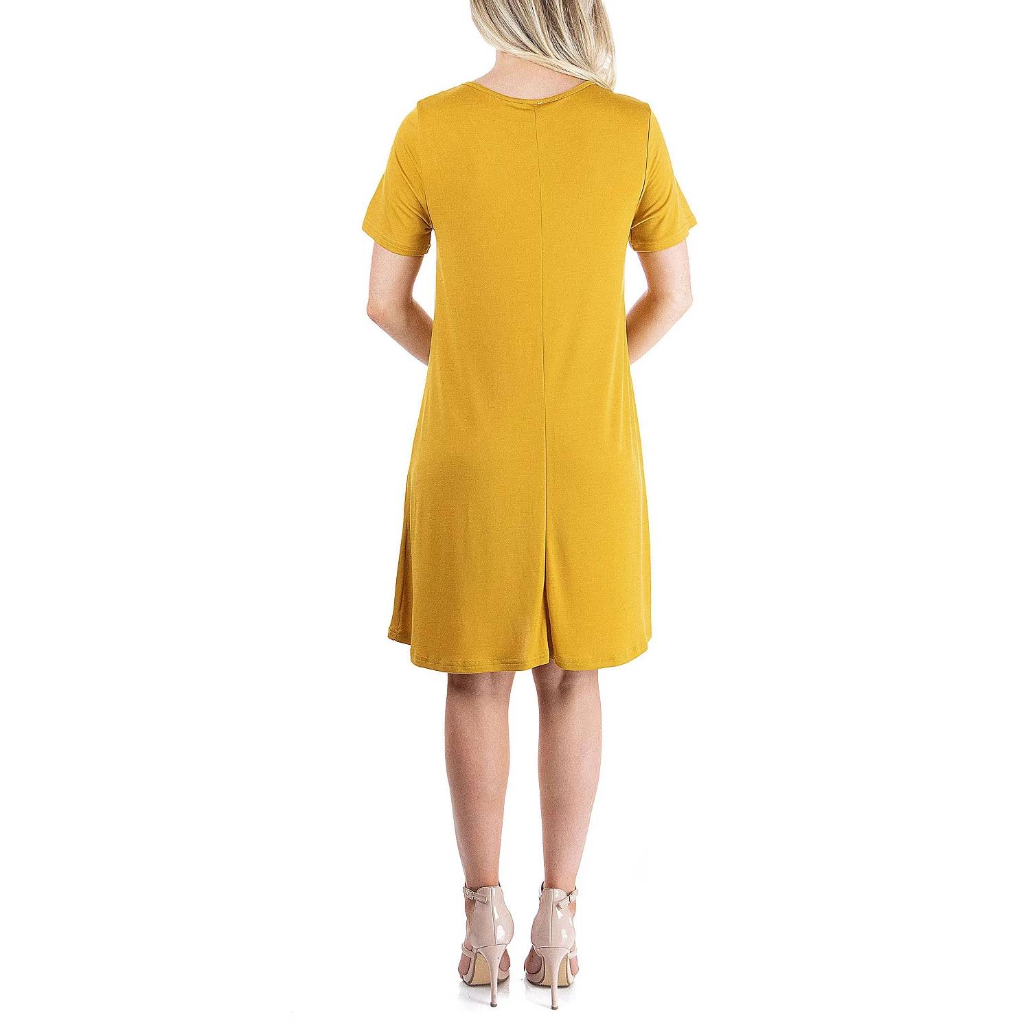 24SEVEN COMFORT APPAREL Mustard Criss Cross Neckline Short Sleeve T-Shirt Dress SZ L