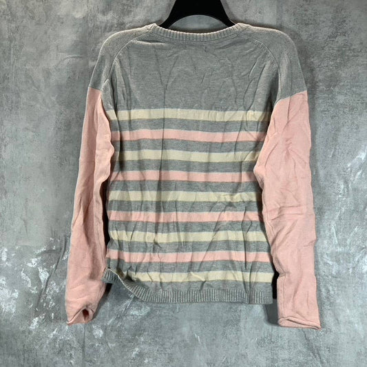 NAUTICA Women's Stormy Grey Heather Striped Colorblock Pullover Sweater SZ XS