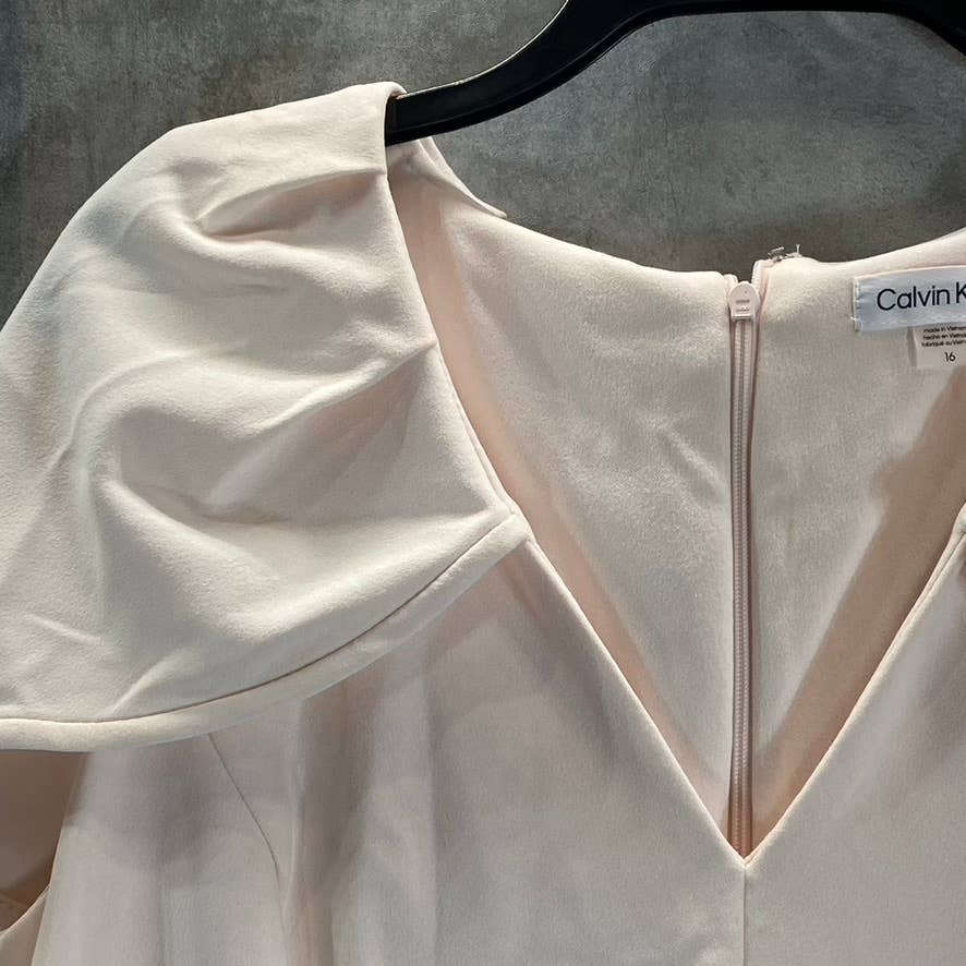 CALVIN KLEIN Women's Blossom Rhinestone-Waist V-Neck Cape-Sleeve Gown SZ 16