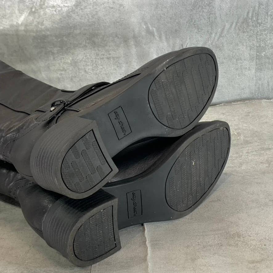 EASY STREET Women's Black Faux-Leather Jewel Knee-High Riding Boots SZ 7.5