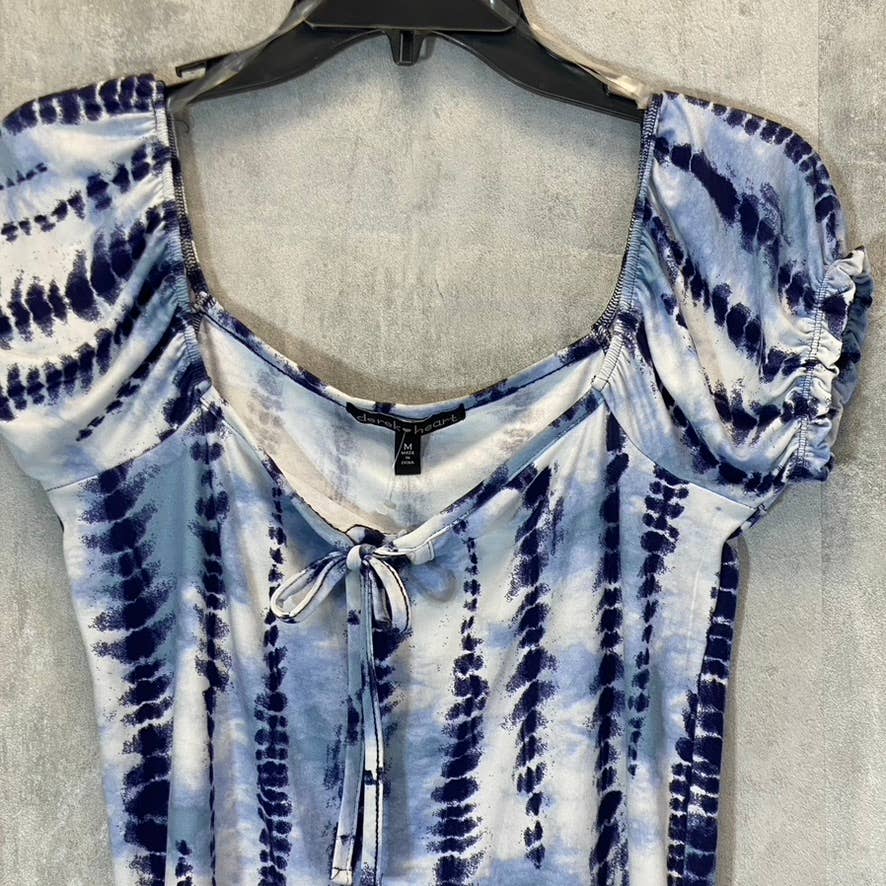 DEREK HEART Women's Blue Tie-Dye Puff Sleeve Off-The-Shoulder Short Sleeve Top SZ M
