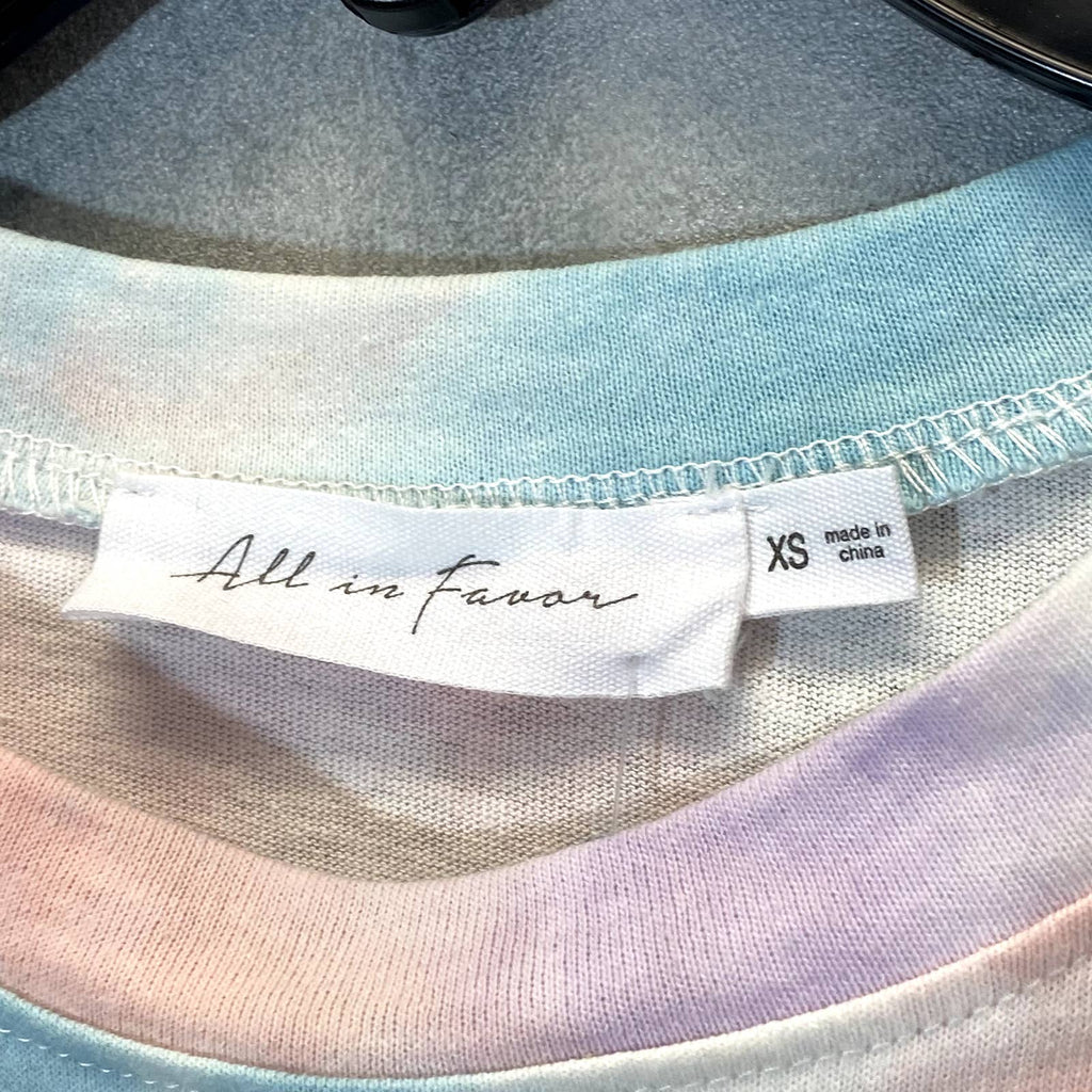 ALL IN FAVOR Women's Purple Peach Tie-Dye Be Nice Crewneck Crop Top SZ XS