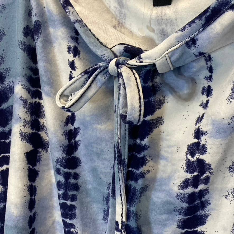 DEREK HEART Women's Blue Tie-Dye Puff Sleeve Off-The-Shoulder Short Sleeve Top SZ M