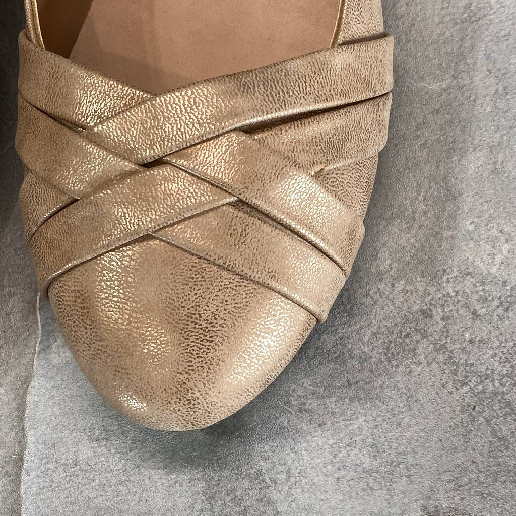 SUGAR Big Girl's Gold Metallic Becki Crisscross Round-Toe Slip-On Flats SZ 5