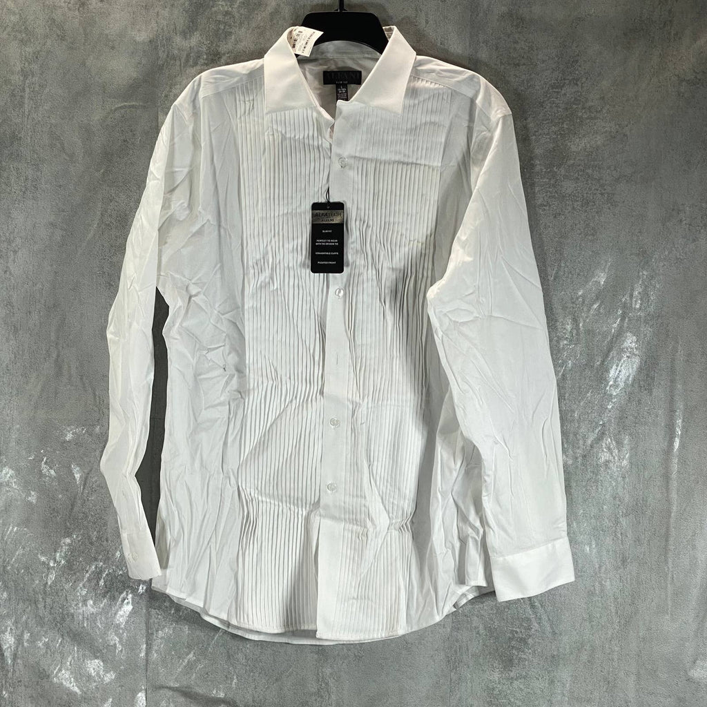 ALFANI Alfatech Men's Sierradale White Slim-Fit Pleated Panel Formal Shirt SZ L