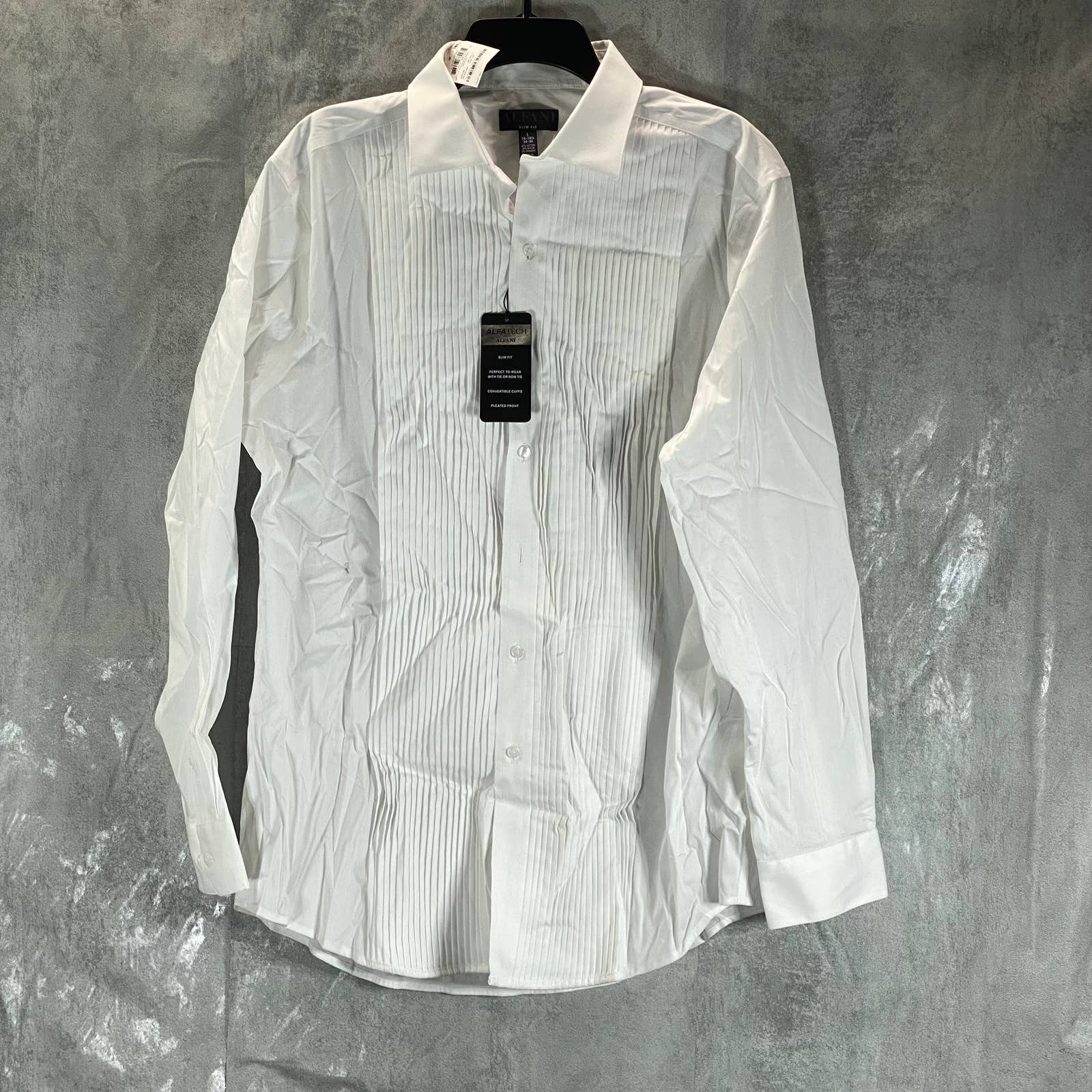 ALFANI Alfatech Men's Sierradale White Slim-Fit Pleated Panel Formal Shirt SZ L