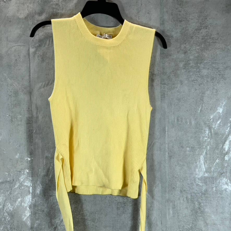 AND NOW THIS Women's Yellow Crewneck Sleeveless Rib Knit Tie-Belt Tank Top SZ L