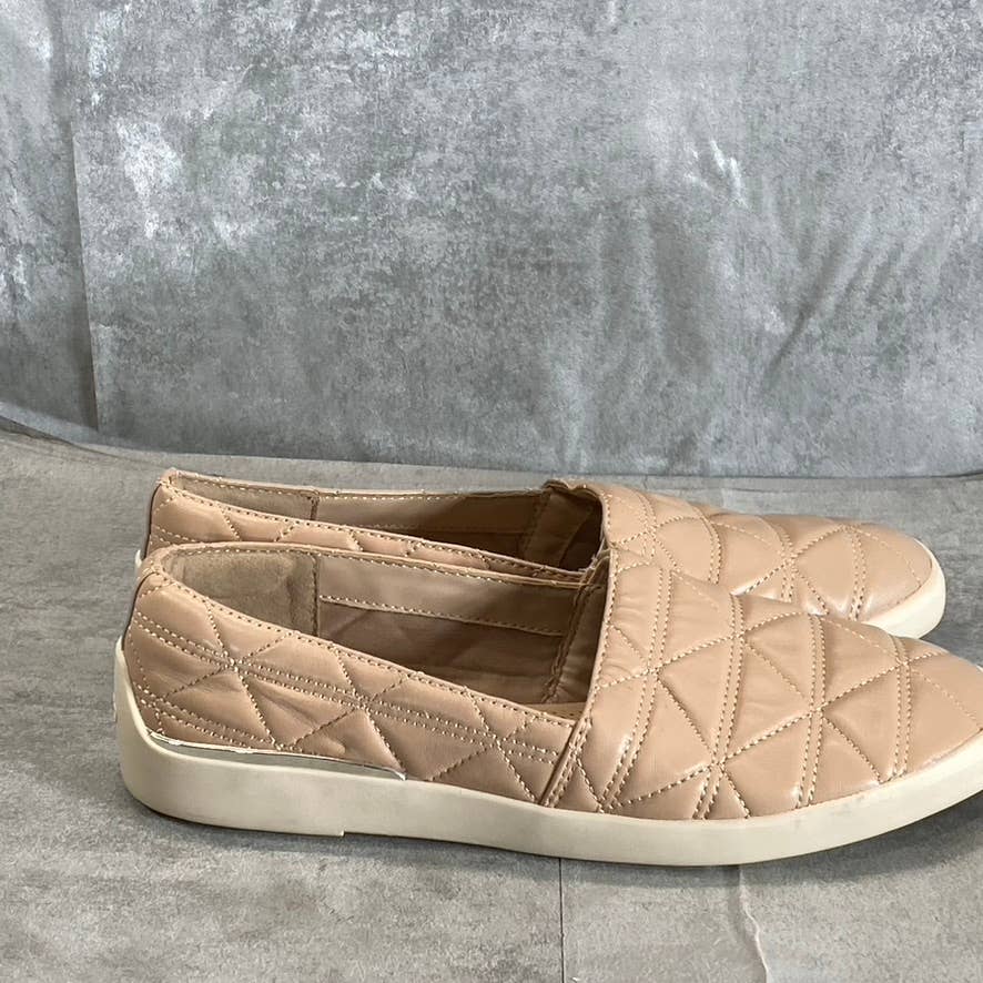 ALDO Women's Nude Quilten Leather Square-Toe Slip-On Sneakers SZ 8.5