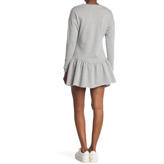 SUSINA Women's Grey Light Heather Raw Ruffle Hem Crewneck Sweater Dress SZ M