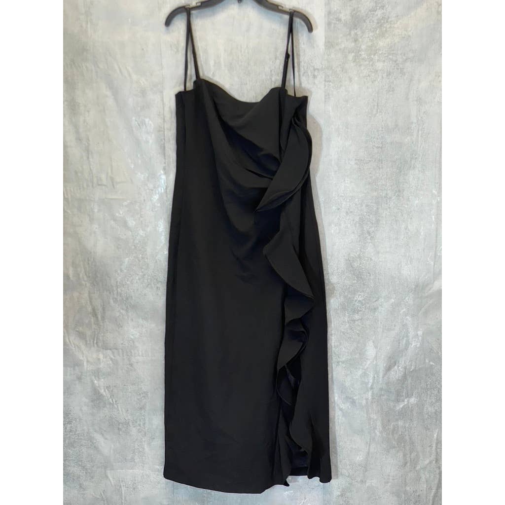 BARDOT Women's Sloid Black Rona Spaghetti Strap Square-Neck Ruffle Slit Dress SZ 12