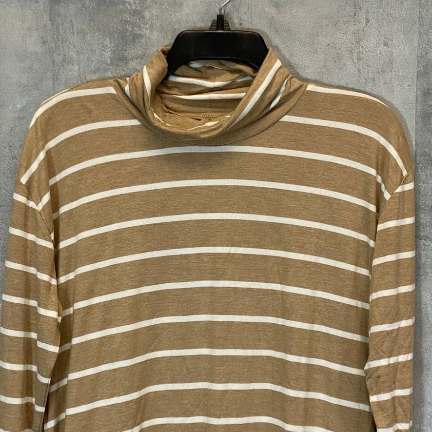 A PEA IN THE POD Women's Maternity Tan Striped Turtleneck Long Sleeve Top SZ M