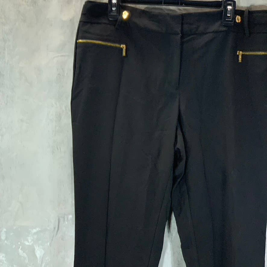 CALVIN KLEIN Women's Black Zip-Pocket Mid-Rise Straight-Leg Pants SZ 12
