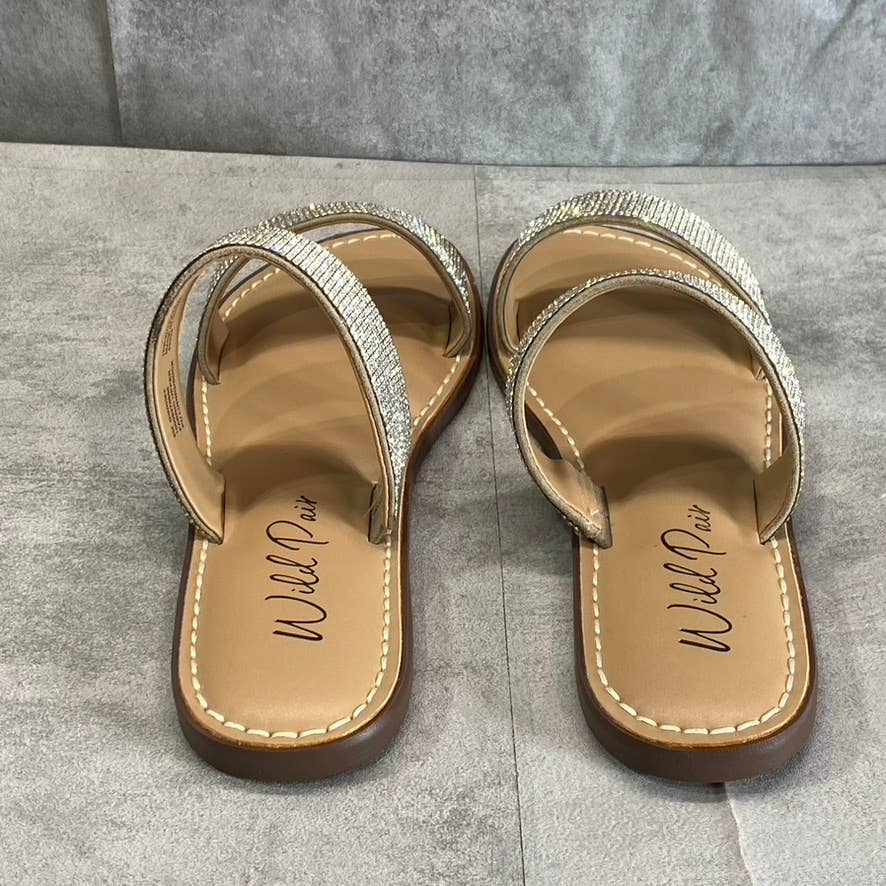 WILD PAIR Women's Sliver Bling Embellished Double-Strap Ginnie Slide Sandals SZ9