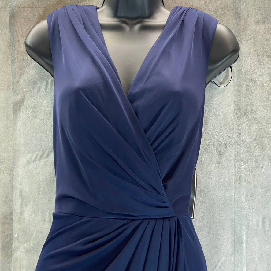JESSICA HOWARD Women's Navy Faux-Wrap Ruched Sleeveless Maxi Gown SZ 12