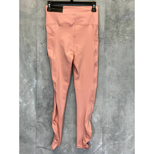 KAY UNGER Women's Peach Ruched Cuff High-Waist Media Pocket Pull-On Athletic Legging SZ S