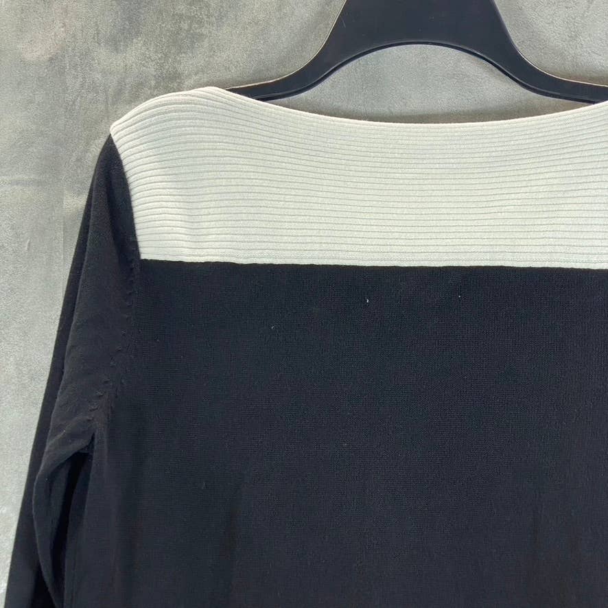 KAREN SCOTT Women's Deep Black Colorblocked Boat-Neck 3/4 Sleeve Top SZ M