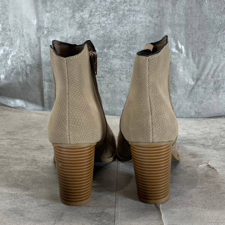 SUN+STONE Women's Taupe Micro Graceyy Round-Toe Block-Heel Booties SZ 8.5