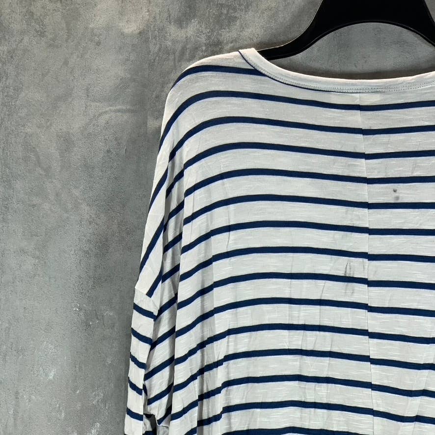 STYLE & CO Women's White-Blue Striped V-Neck Long Sleeve Top SZ L