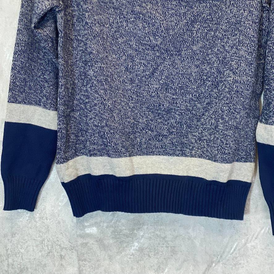 KAREN SCOTT Women's Intrepid Blue Amelia Cotton Striped Colorblock Turtleneck Pullover Sweater SZ M