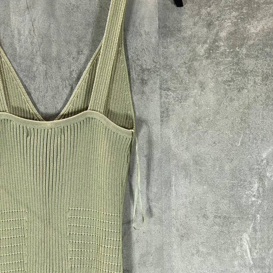 GUESS Women's Light Matcha V-Neck Ribbed Engineered Bodycon Midi Dress SZ S