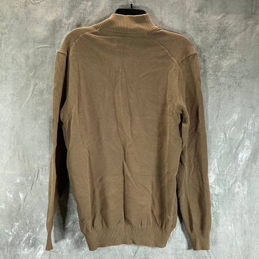 CLUB ROOM Men's Cracked Walnut Quarter-Zip Stand-Collar Textured Sweater SZ S
