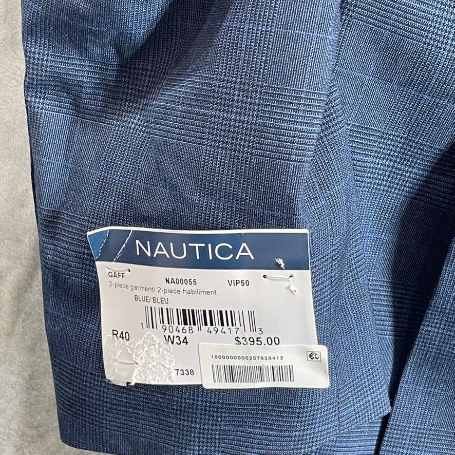 NAUTICA Men's Navy Plaid Modern-Fit Bo-Stretch Two-Button Suit Jacket SZ 40R