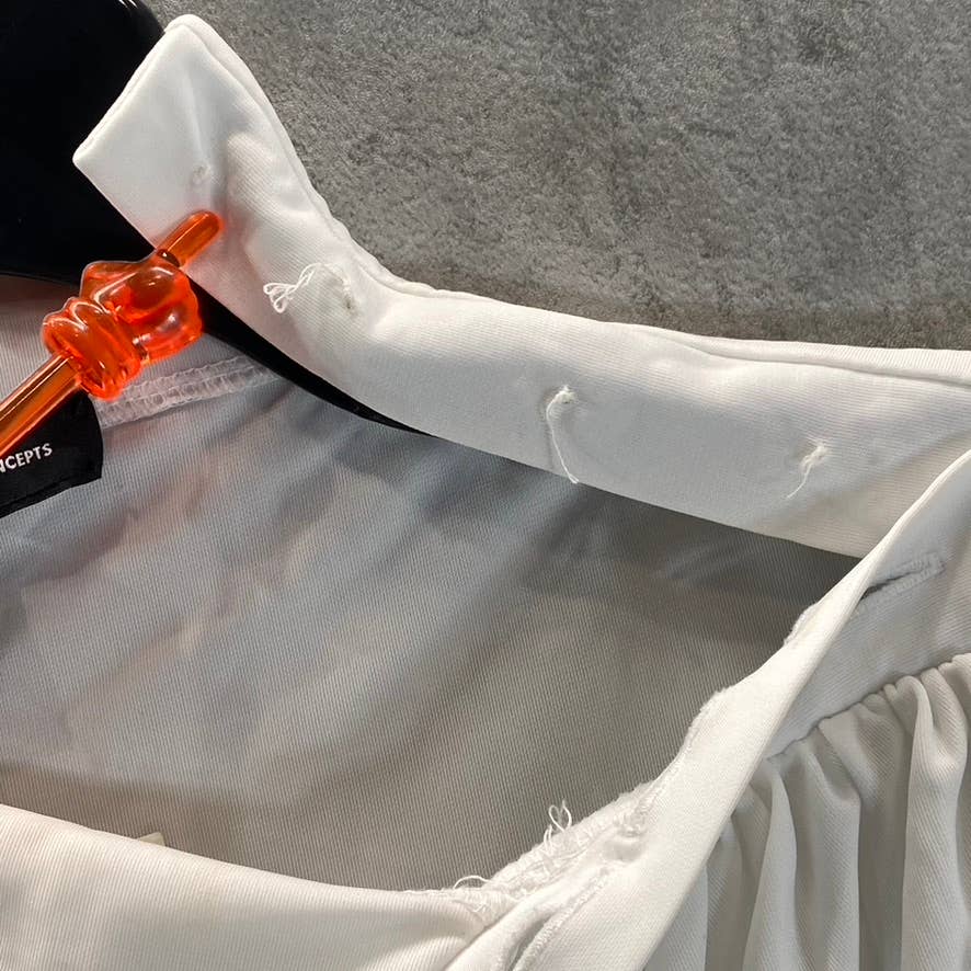 INC INTERNATIONAL CONCEPTS Women's Washed White Button-Trim Puff-Sleeve Top SZ M