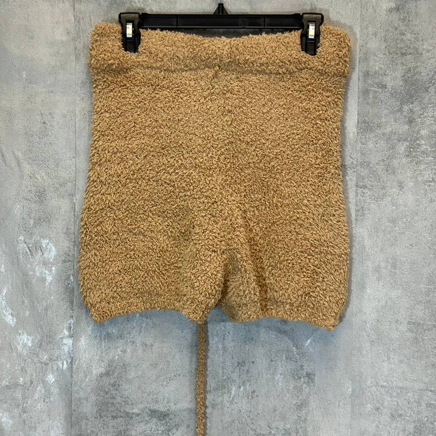 LULUS Women's Camel Eyelash Sweater Knit High Waist Elastic Drawstring Lounge Shorts SZ M