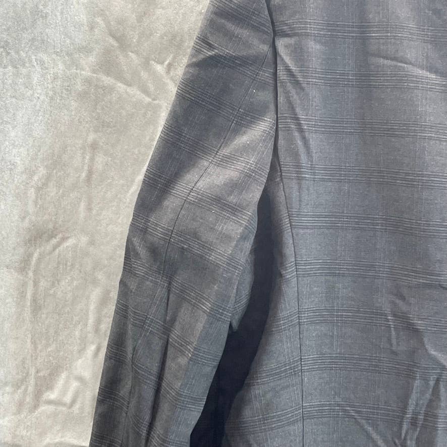 MARC NEW YORK Men's Light Grey Plaid Long Modern-fit Two-Button jacket SZ 46L