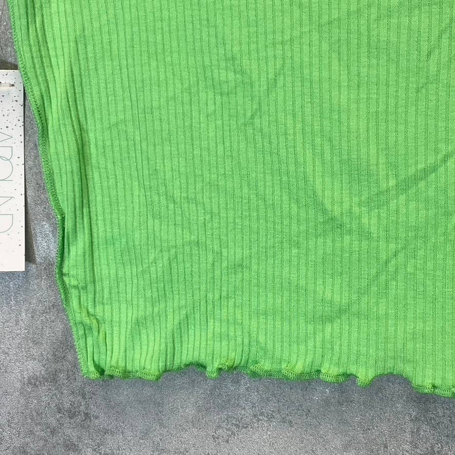 ABOUND Women's Green Summer Tie-Dye Colorblock Lettuce Edge Rib Short Sleeve Top SZ M