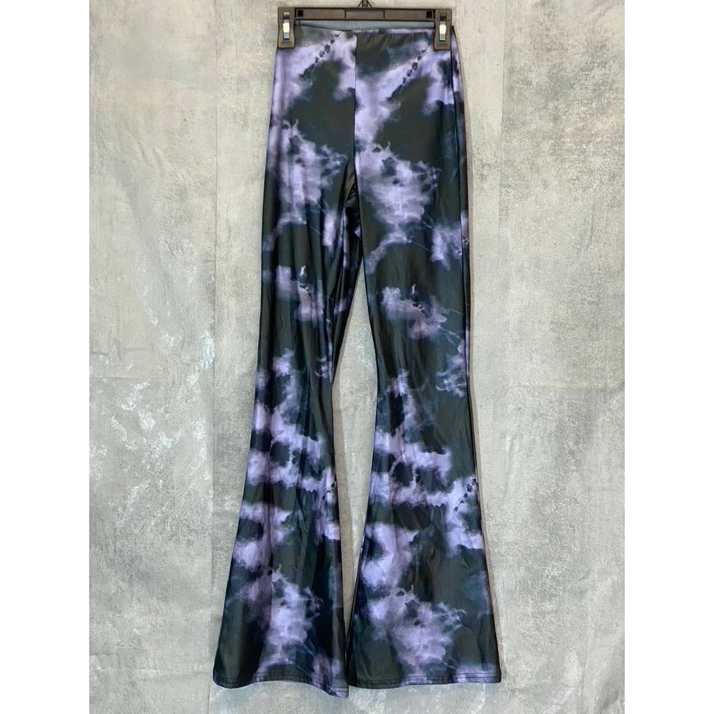 TOPSHOP Women's Petite Black/Purple Tie-Dye Wide Leg Pull-on Pants SZ 0