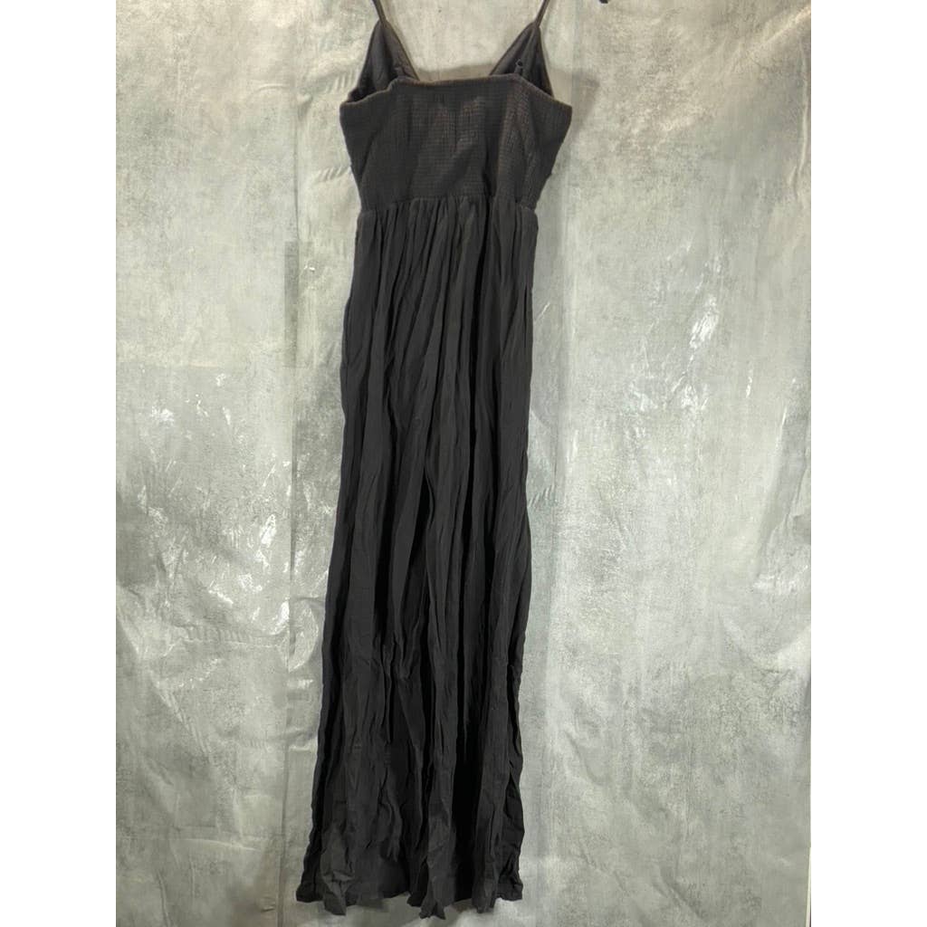 INC INTERNATIONAL Women's Black V-Neck Adjustable Straps Smocked Jumpsuit SZ S