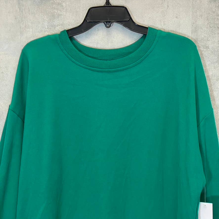BP. Women's Green Trekking Oversized Crewneck High-Low Hem Pullover Sweater SZ S