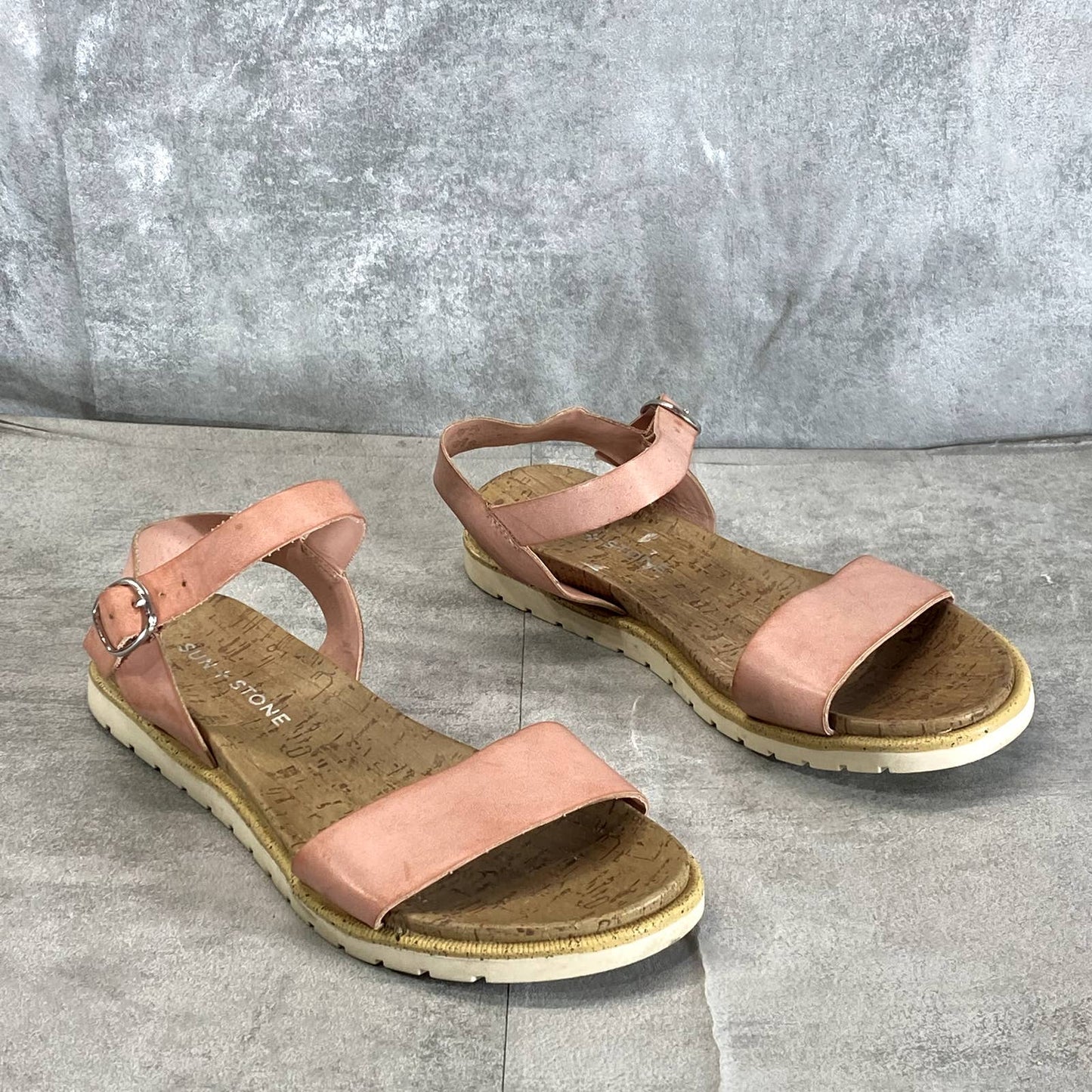 SUN+STONE Women's Blush Mattie Ankle-Strap Round-Toe Slip-Resistant Sandals SZ 6