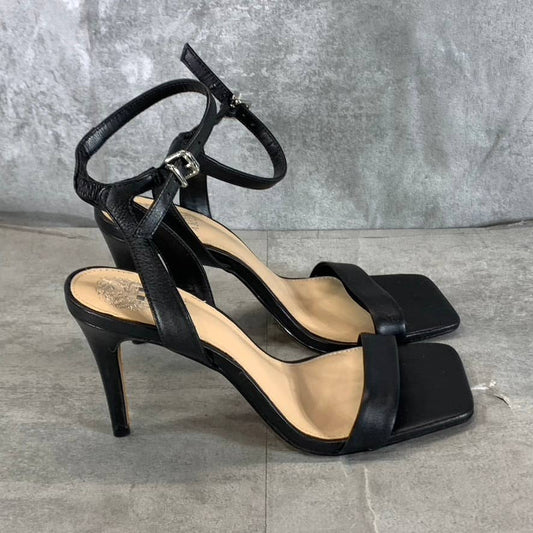 VINCE CAMUTO Women's Black Leather Saprenda Square-Toe High-Heel Sandals SZ 7.5