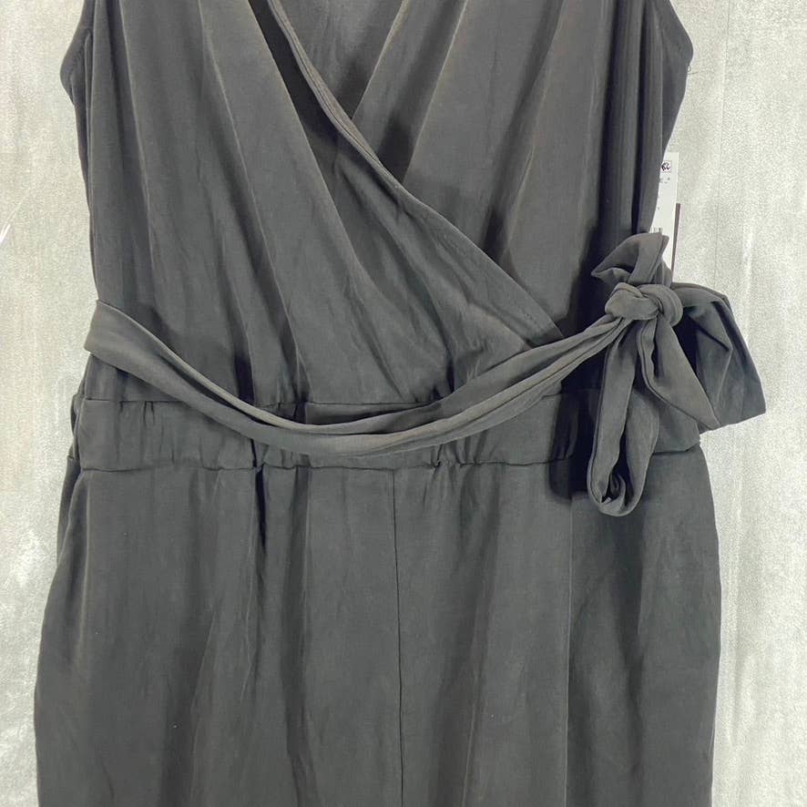 BLACK TAPE Women's Petite Dark Grey V-Neck Faux-Wrap Sleeveless Jumpsuit SZ P/M