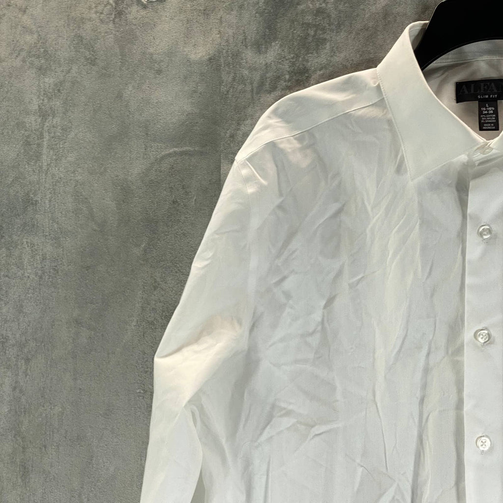 ALFANI Men's White Slim-Fit 2-Way Stretch Button-Up Long-Sleeve Dress Shirt SZ L
