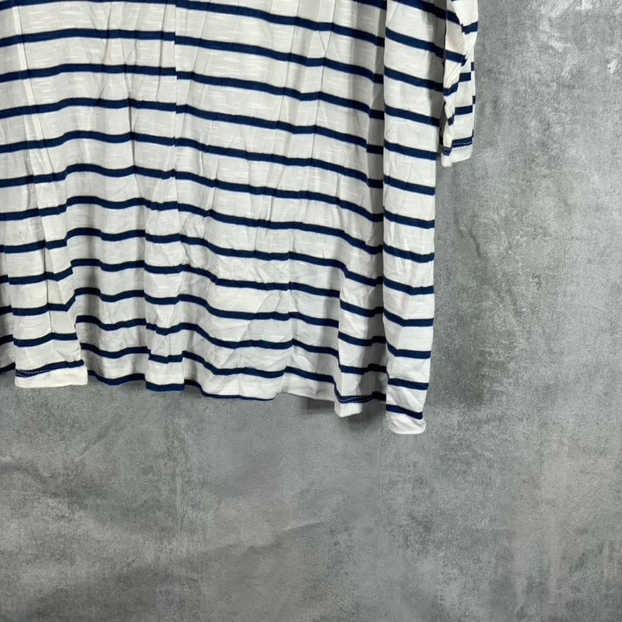 STYLE & CO Women's White-Blue Striped V-Neck Long Sleeve Top SZ L