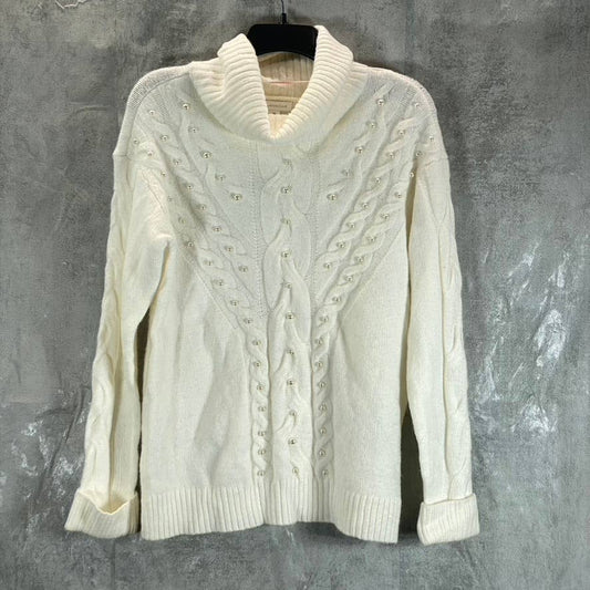 CHARTER CLUB Women's Ivory Embellished Cable Knit Turtle-Neck Pullover Sweater