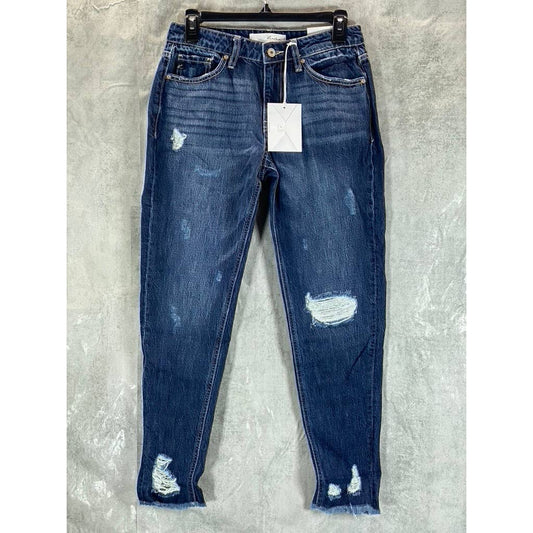 KANCAN Women's Blue High-Rise Boyfriend Distressed Denim Jeans SZ 1/24